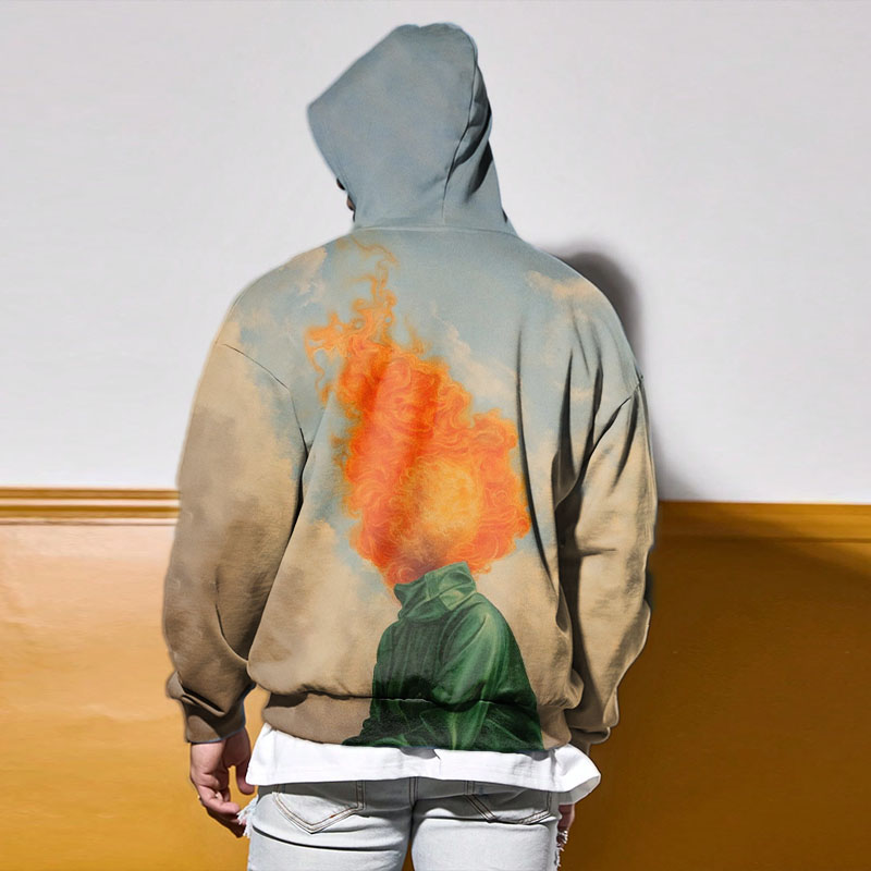 Burning Man Print Zip Hoodie