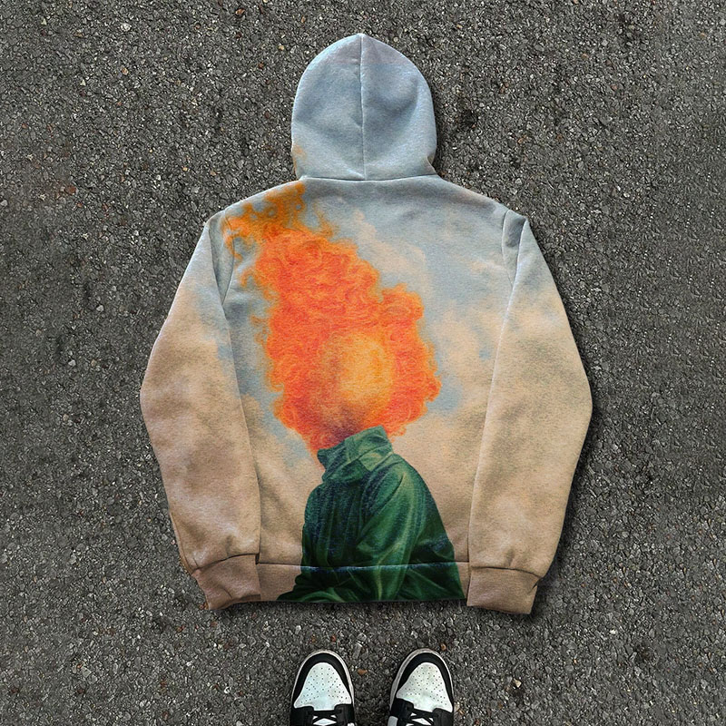 Burning Man Print Zip Hoodie