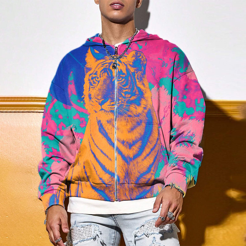 Colorful Tiger Zipper Hoodie