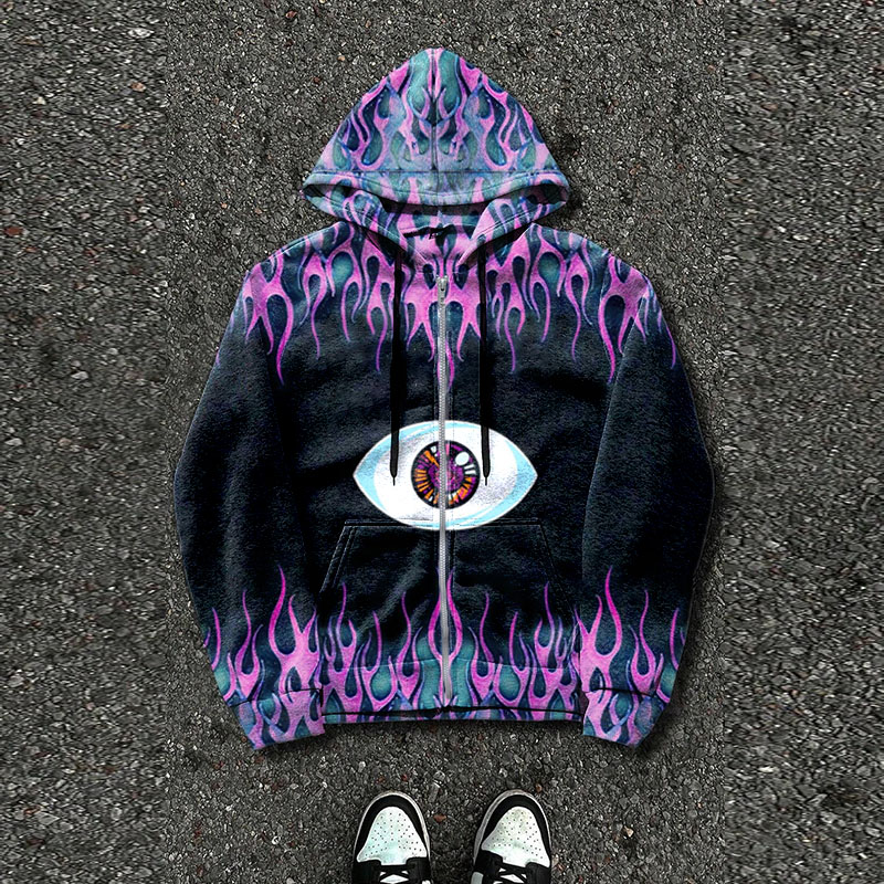 Flaming Eyes Element Zipper Hoodie