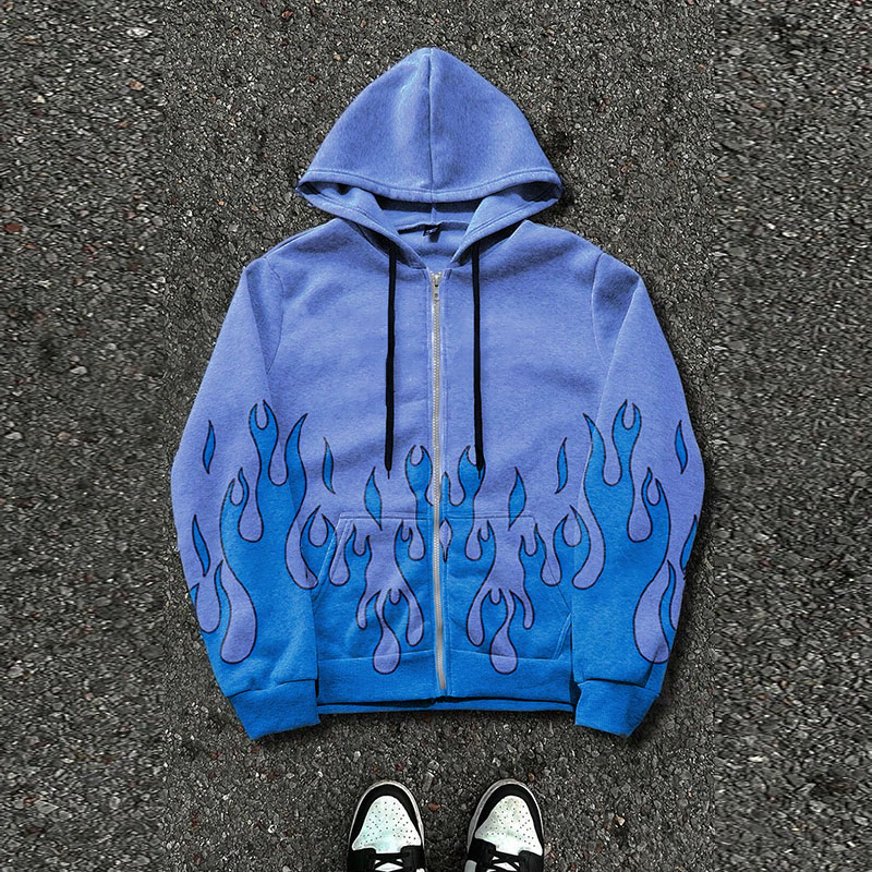 Unisex Flame Graffiti Zip Hoodie