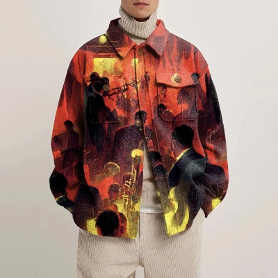 Shirt Jacket with Artistic Painting Elements