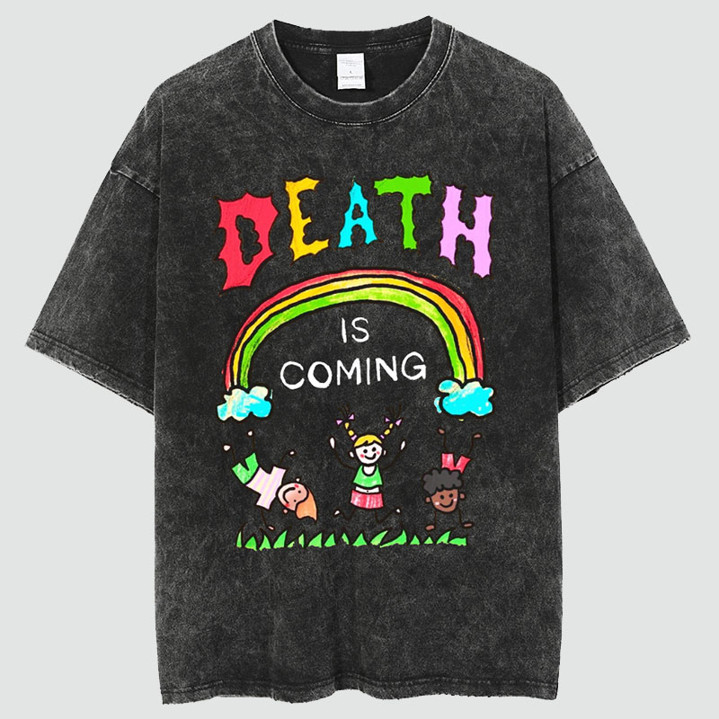 Unisex Death Is Coming Print Vintage Washed T-Shirt