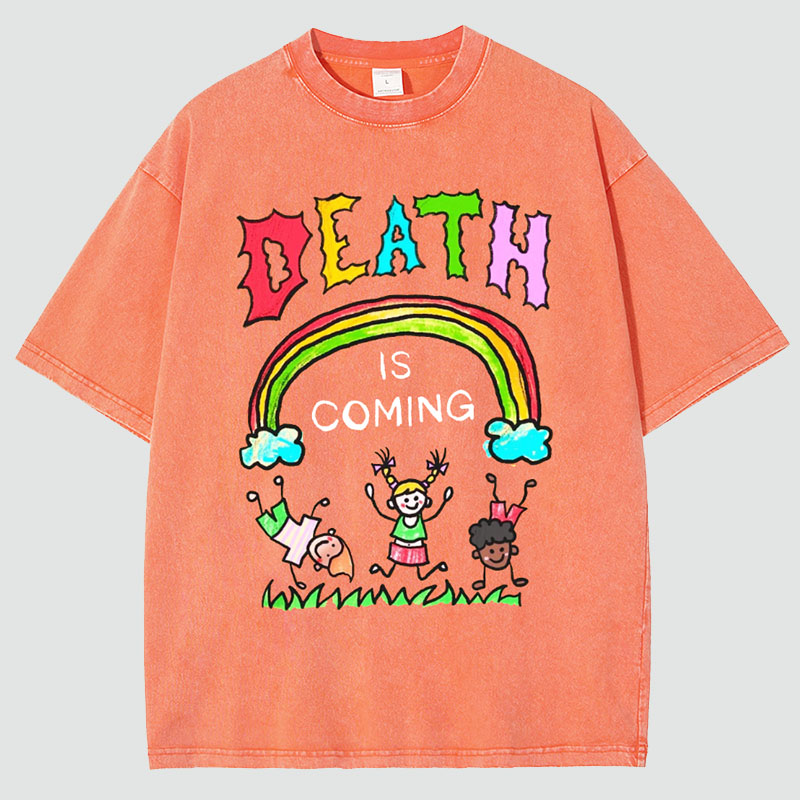 Unisex Death Is Coming Print Vintage Washed T-Shirt