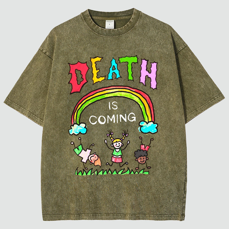 Unisex Death Is Coming Print Vintage Washed T-Shirt