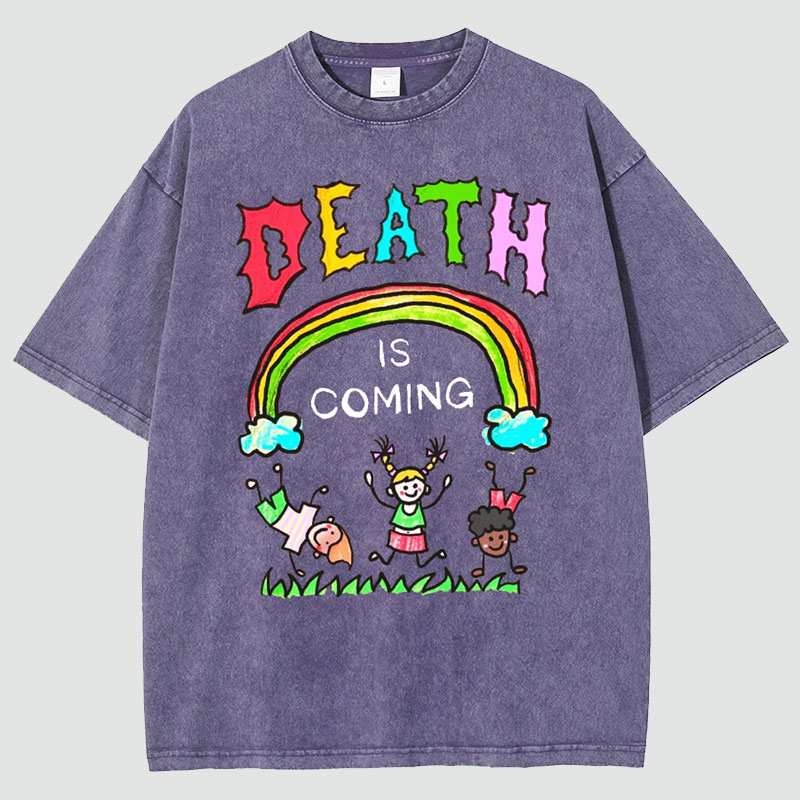 Unisex Death Is Coming Print Vintage Washed T-Shirt