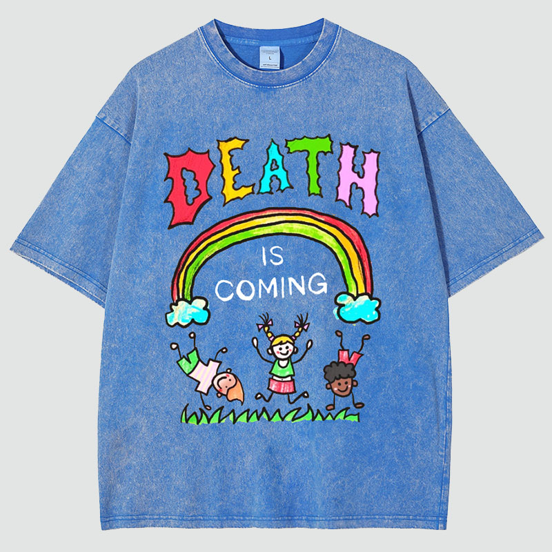 Unisex Death Is Coming Print Vintage Washed T-Shirt