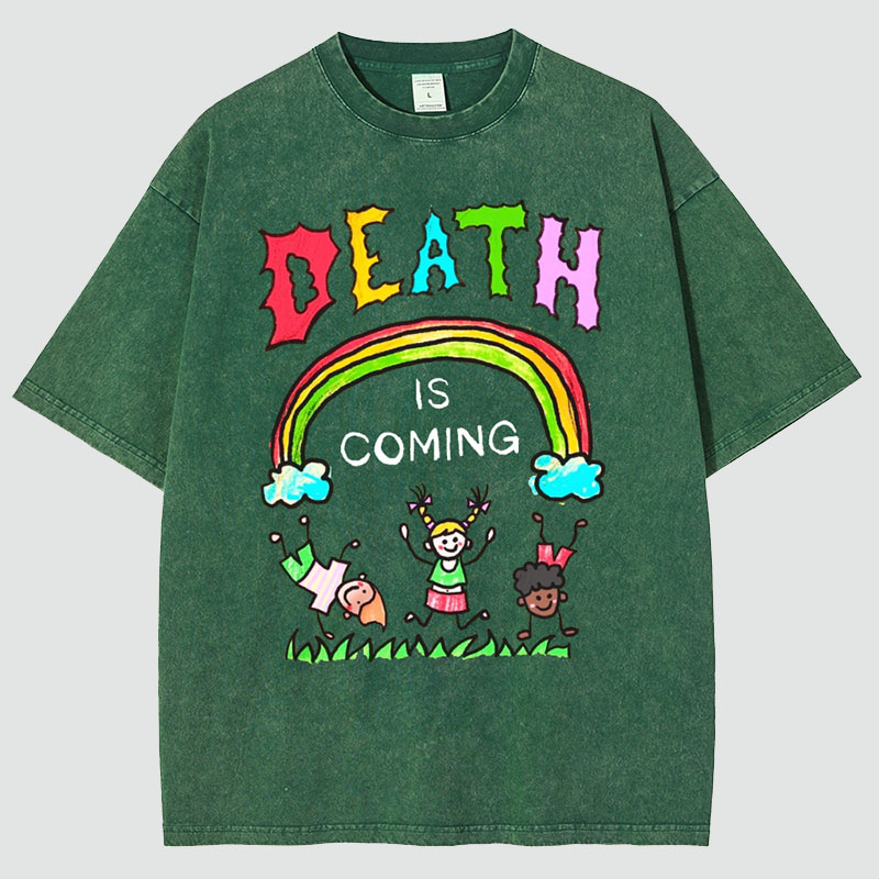 Unisex Death Is Coming Print Vintage Washed T-Shirt