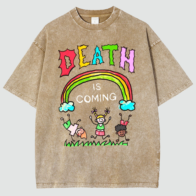 Unisex Death Is Coming Print Vintage Washed T-Shirt