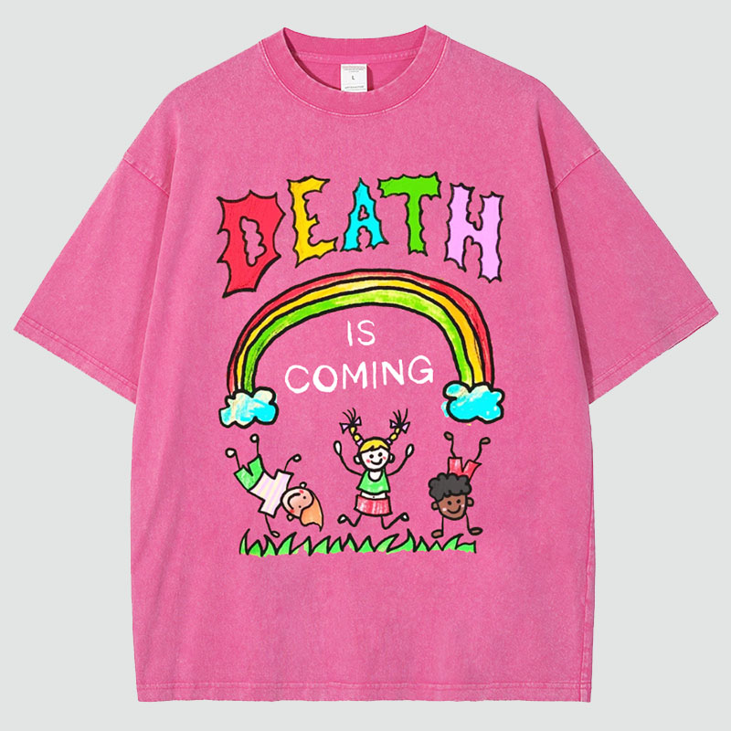 Unisex Death Is Coming Print Vintage Washed T-Shirt