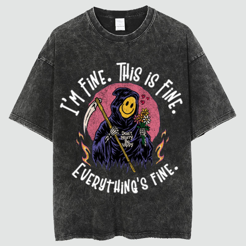 Unisex Everything Is Fine Print Vintage Washed T-Shirt