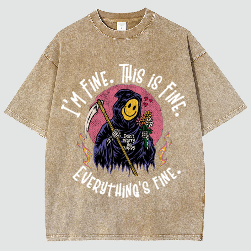 Unisex Everything Is Fine Print Vintage Washed T-Shirt