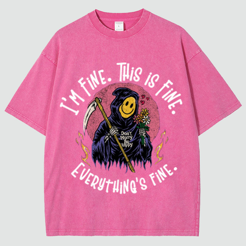 Unisex Everything Is Fine Print Vintage Washed T-Shirt