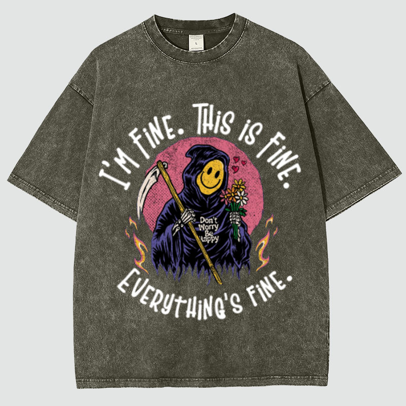 Unisex Everything Is Fine Print Vintage Washed T-Shirt