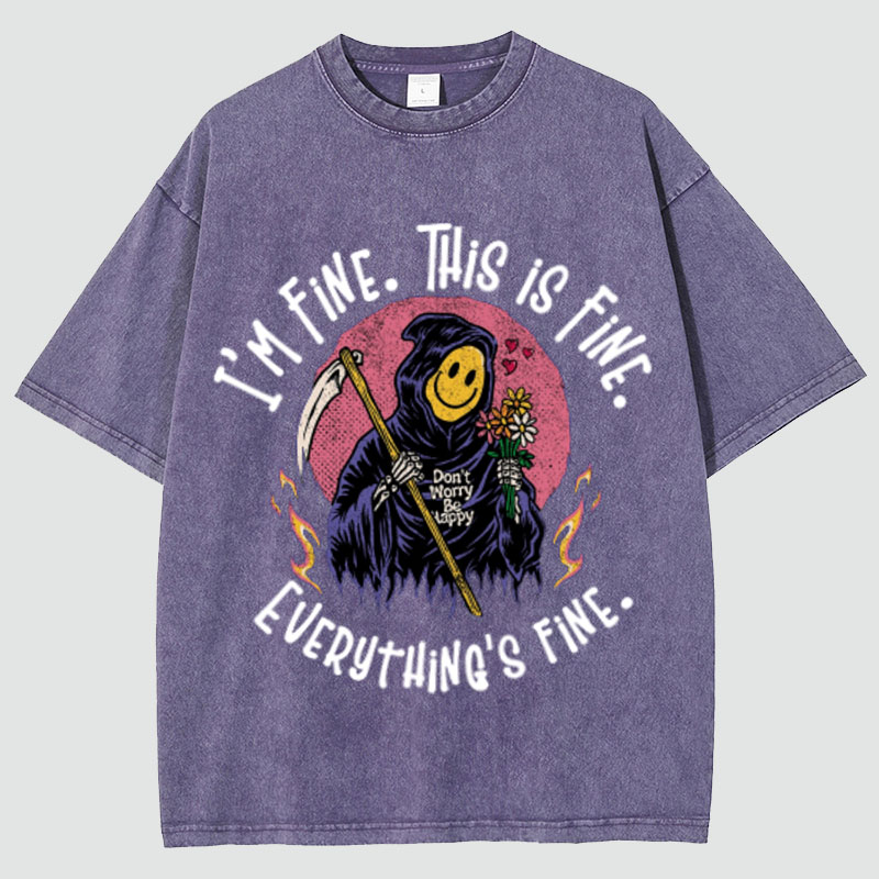 Unisex Everything Is Fine Print Vintage Washed T-Shirt