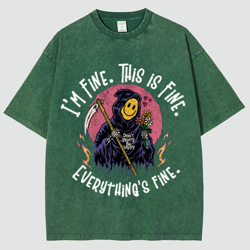 Unisex Everything Is Fine Print Vintage Washed T-Shirt