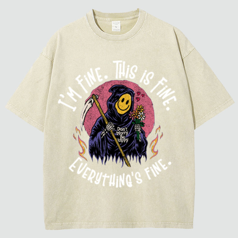 Unisex Everything Is Fine Print Vintage Washed T-Shirt