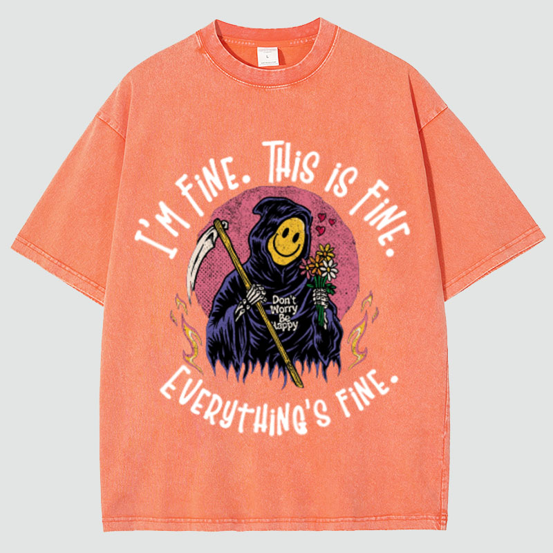 Unisex Everything Is Fine Print Vintage Washed T-Shirt