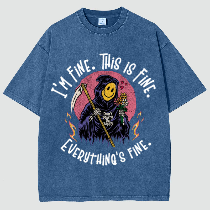 Unisex Everything Is Fine Print Vintage Washed T-Shirt