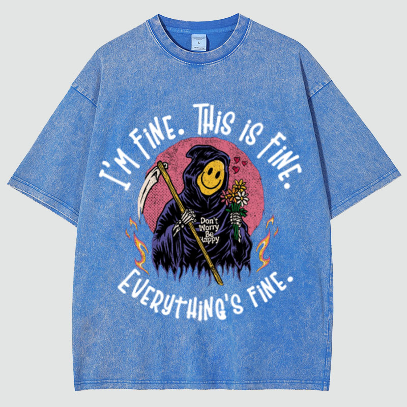 Unisex Everything Is Fine Print Vintage Washed T-Shirt