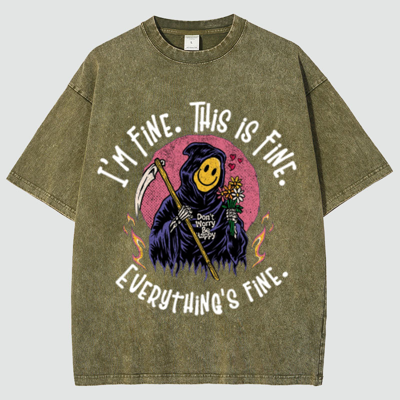 Unisex Everything Is Fine Print Vintage Washed T-Shirt