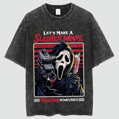 Unisex Let‘s Make A Slasher Movie Print Washed T-Shirt