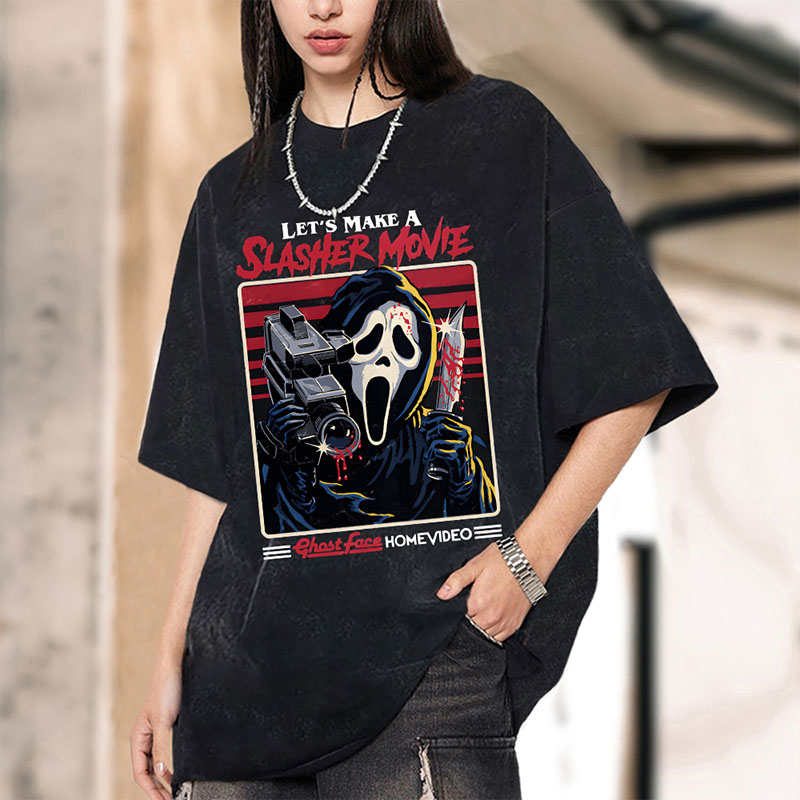 Unisex Let‘s Make A Slasher Movie Print Washed T-Shirt