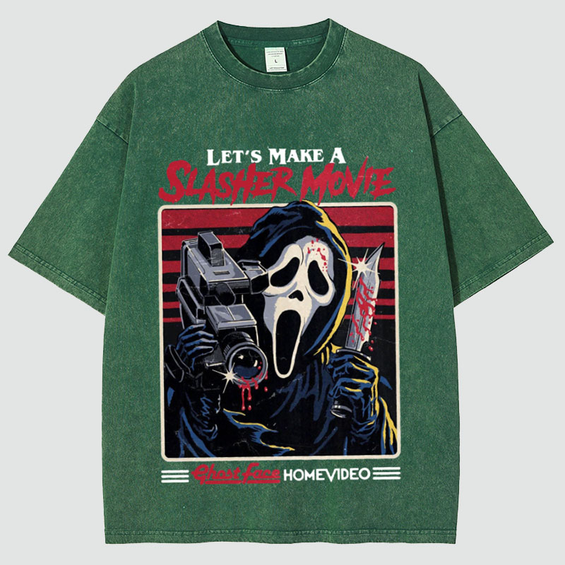 Unisex Let‘s Make A Slasher Movie Print Washed T-Shirt