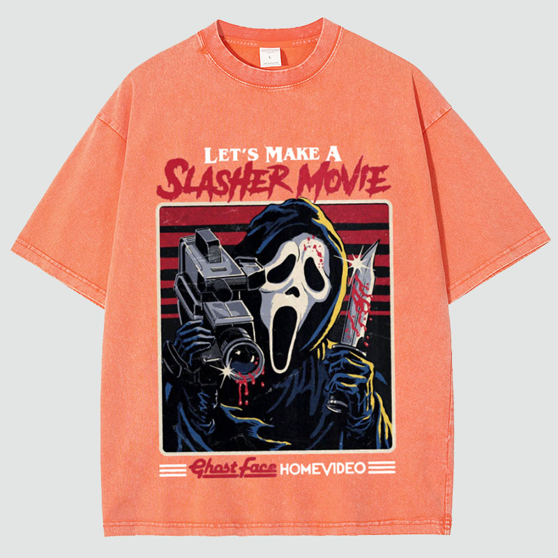 Unisex Let‘s Make A Slasher Movie Print Washed T-Shirt