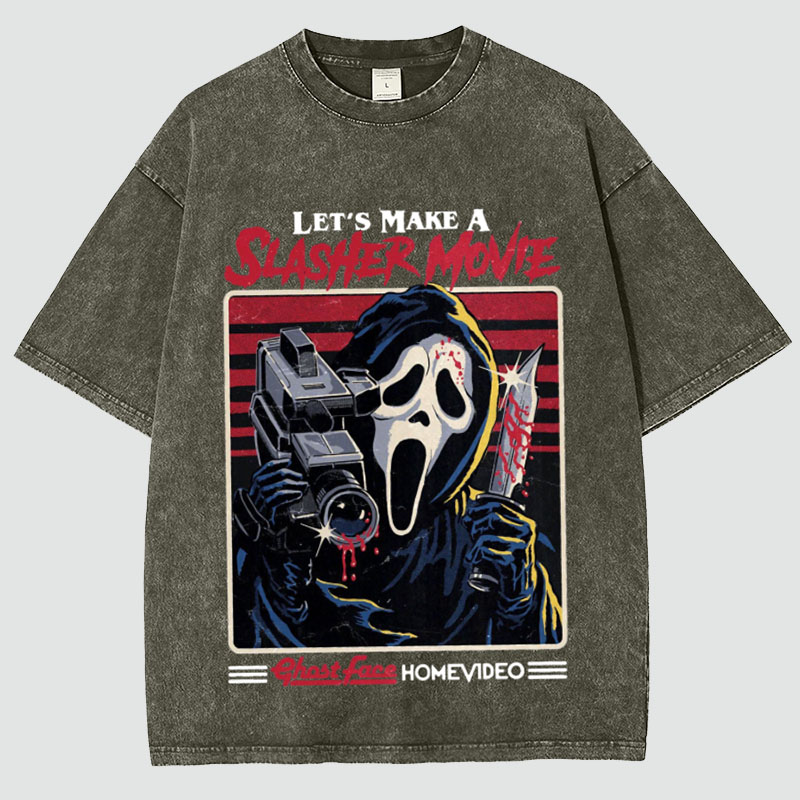 Unisex Let‘s Make A Slasher Movie Print Washed T-Shirt