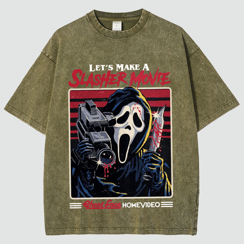 Unisex Let‘s Make A Slasher Movie Print Washed T-Shirt