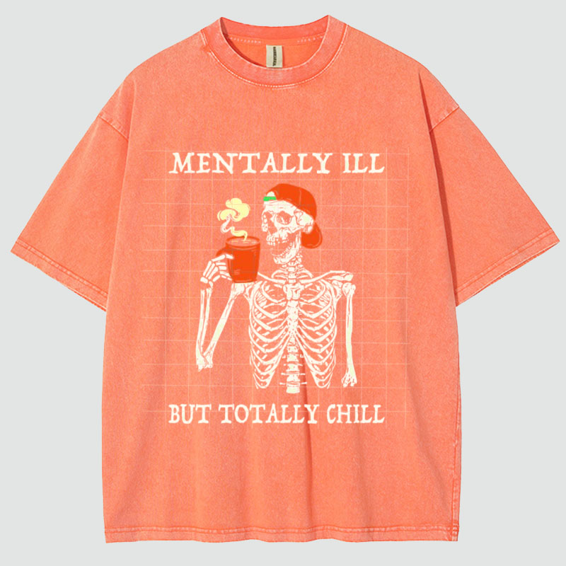 Unisex Mentally Ill Print Washed T-Shirt