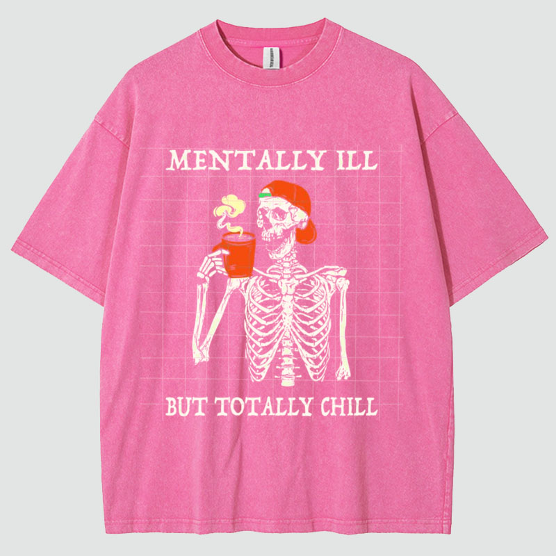 Unisex Mentally Ill Print Washed T-Shirt