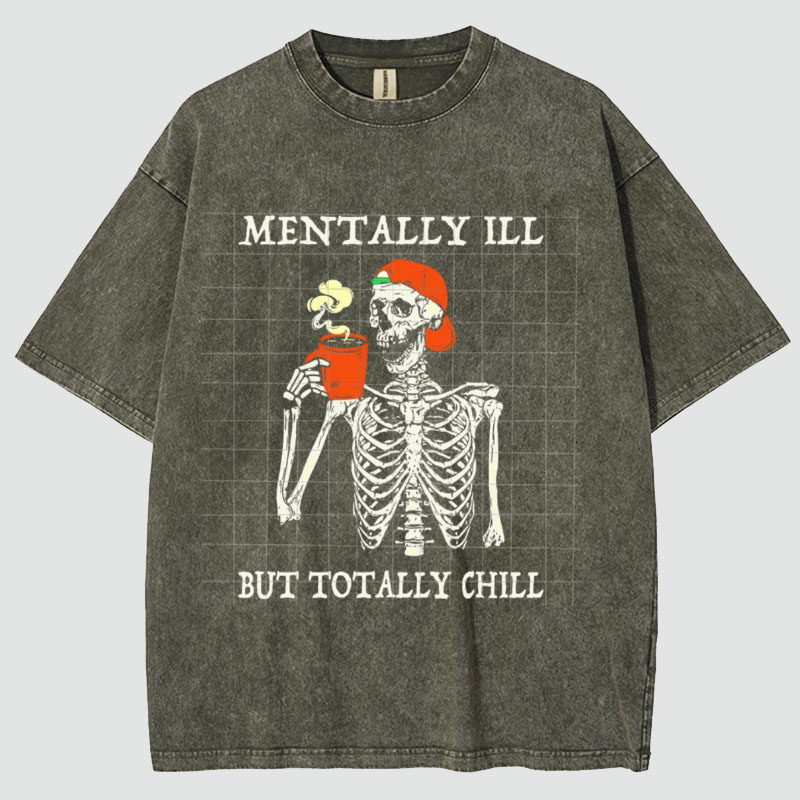 Unisex Mentally Ill Print Washed T-Shirt