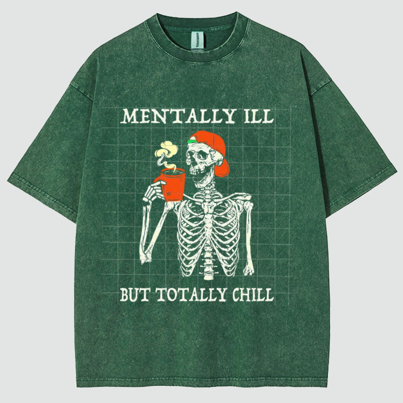 Unisex Mentally Ill Print Washed T-Shirt