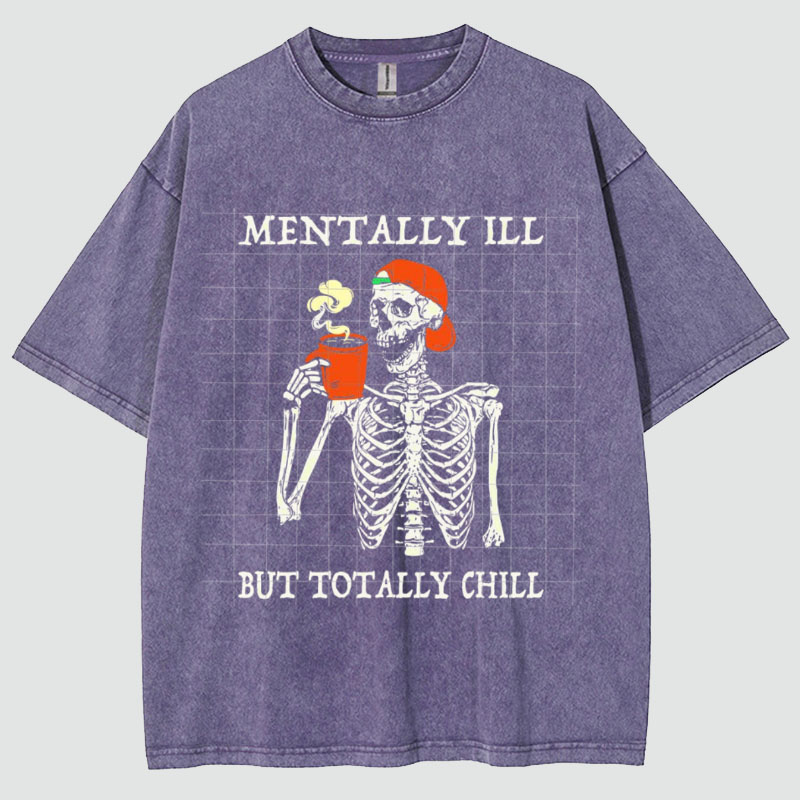 Unisex Mentally Ill Print Washed T-Shirt