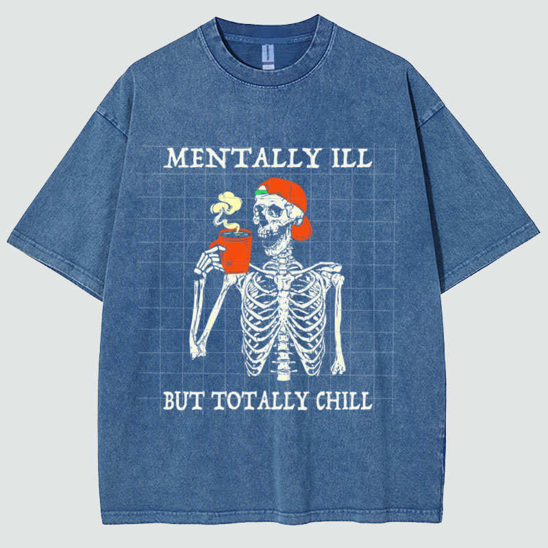 Unisex Mentally Ill Print Washed T-Shirt