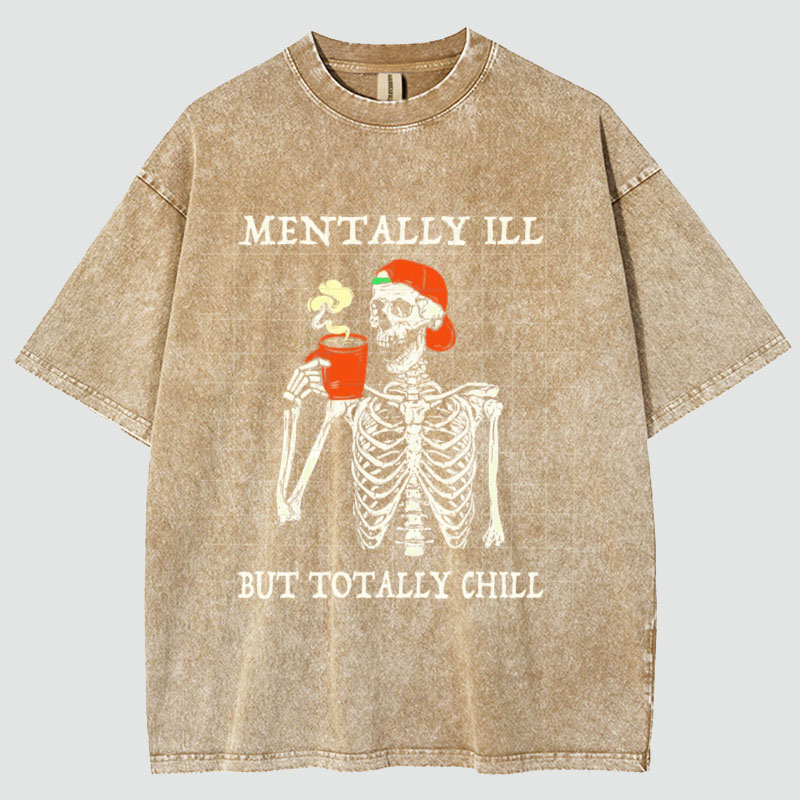 Unisex Mentally Ill Print Washed T-Shirt