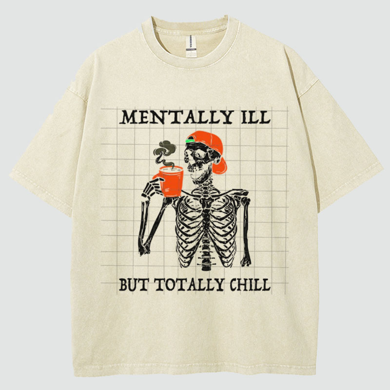 Unisex Mentally Ill Print Washed T-Shirt