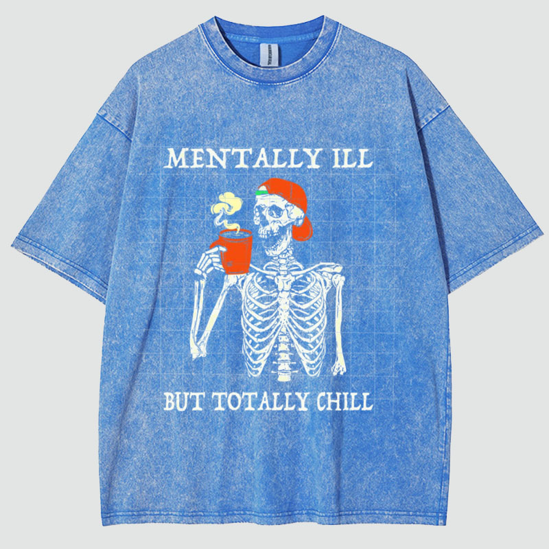 Unisex Mentally Ill Print Washed T-Shirt