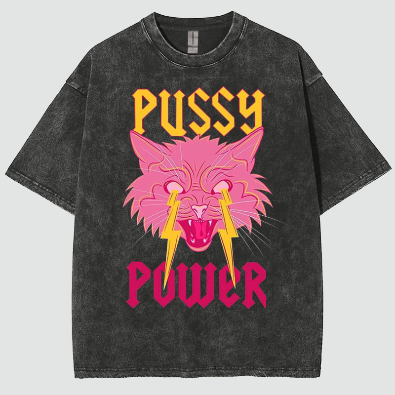 Unisex Pussy Power Print Washed T-Shirt