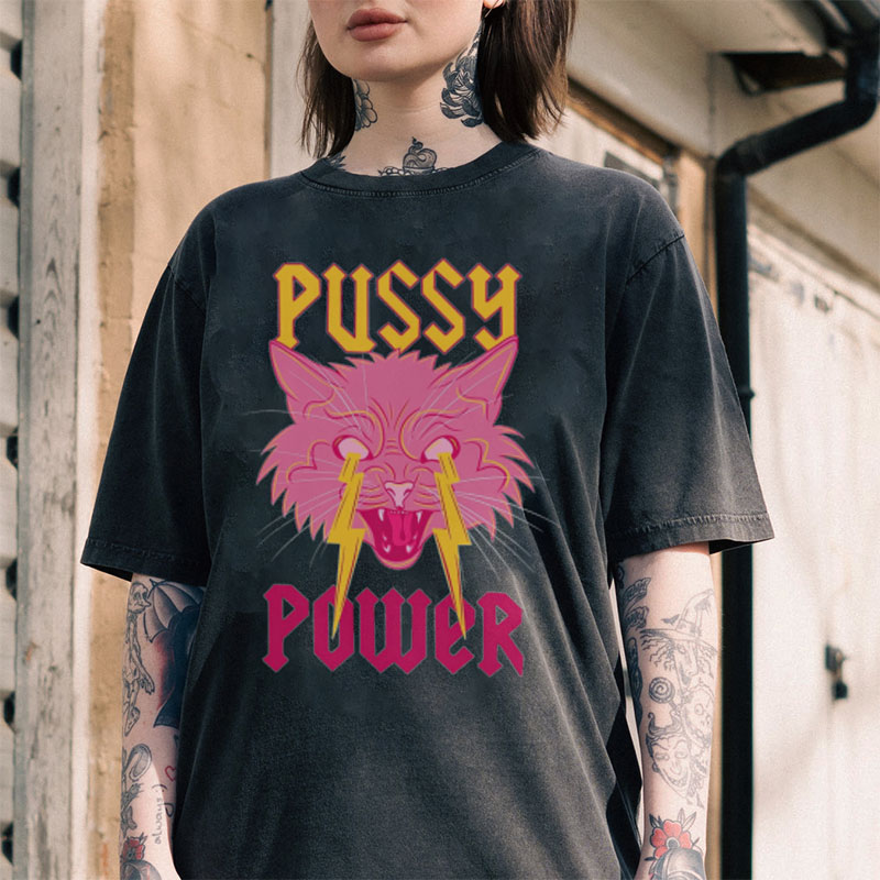 Unisex Pussy Power Print Washed T-Shirt