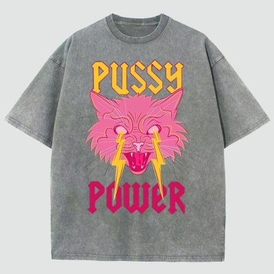 Unisex Pussy Power Print Washed T-Shirt