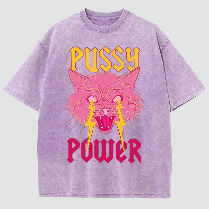 Unisex Pussy Power Print Washed T-Shirt