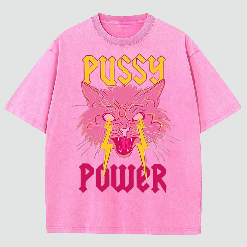 Unisex Pussy Power Print Washed T-Shirt