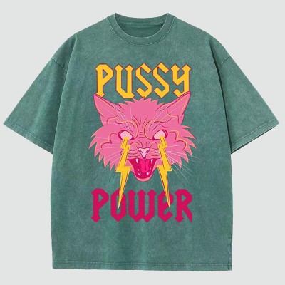 Unisex Pussy Power Print Washed T-Shirt