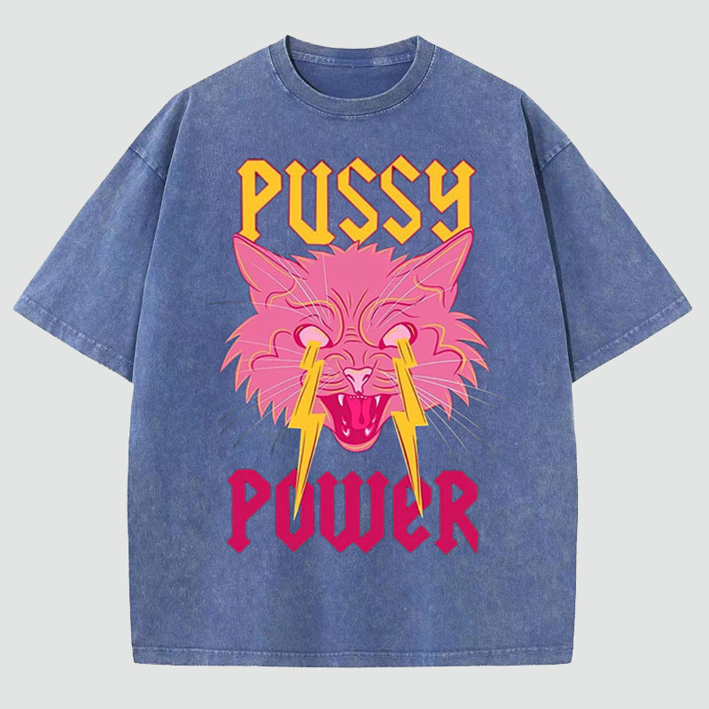 Unisex Pussy Power Print Washed T-Shirt