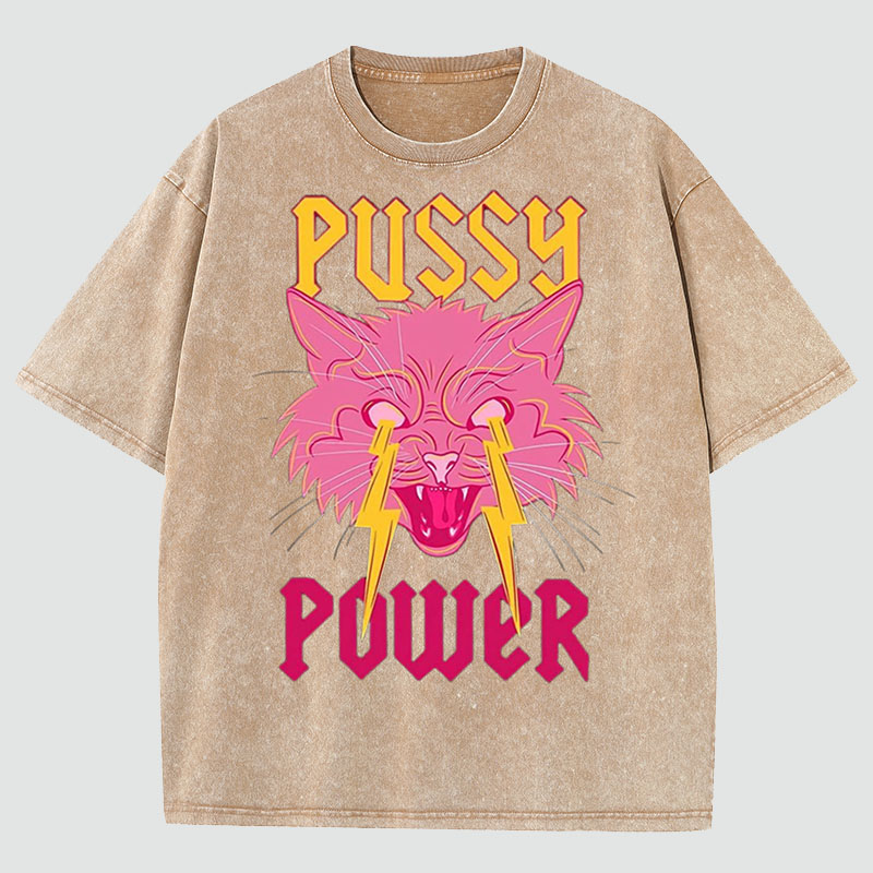 Unisex Pussy Power Print Washed T-Shirt