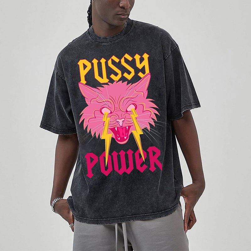 Unisex Pussy Power Print Washed T-Shirt