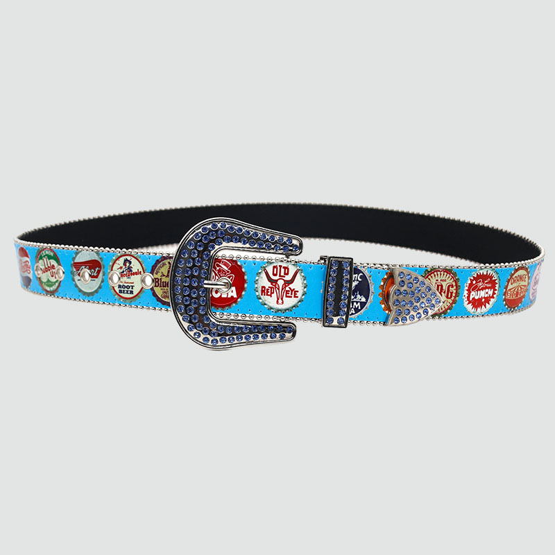 Punk Bottle Cap Print Belt